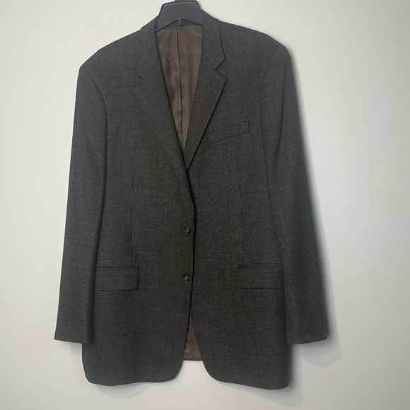 Men’s Brown and Black Wool Laine Suit Jacket Blazer Size 42L - Picture 1 of 10